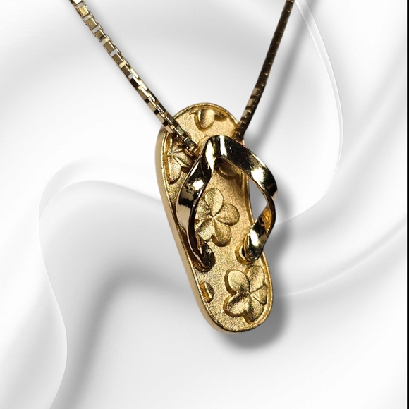Vintage 14k solid gold slippa flip flop pendant - Picture 4 of 16